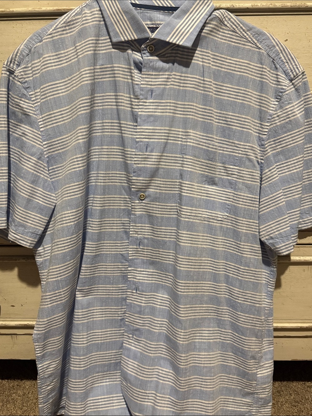 Men's Light Blue Striped Johnnie O Short-Sleeve Shirt